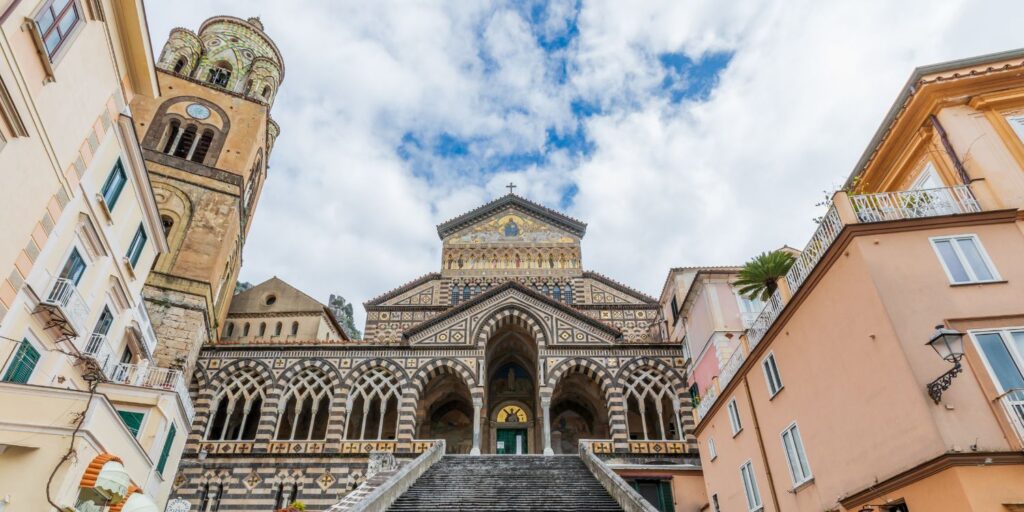 Amalfi Cathedral and marina — romantic historic town on Italy’s coast.